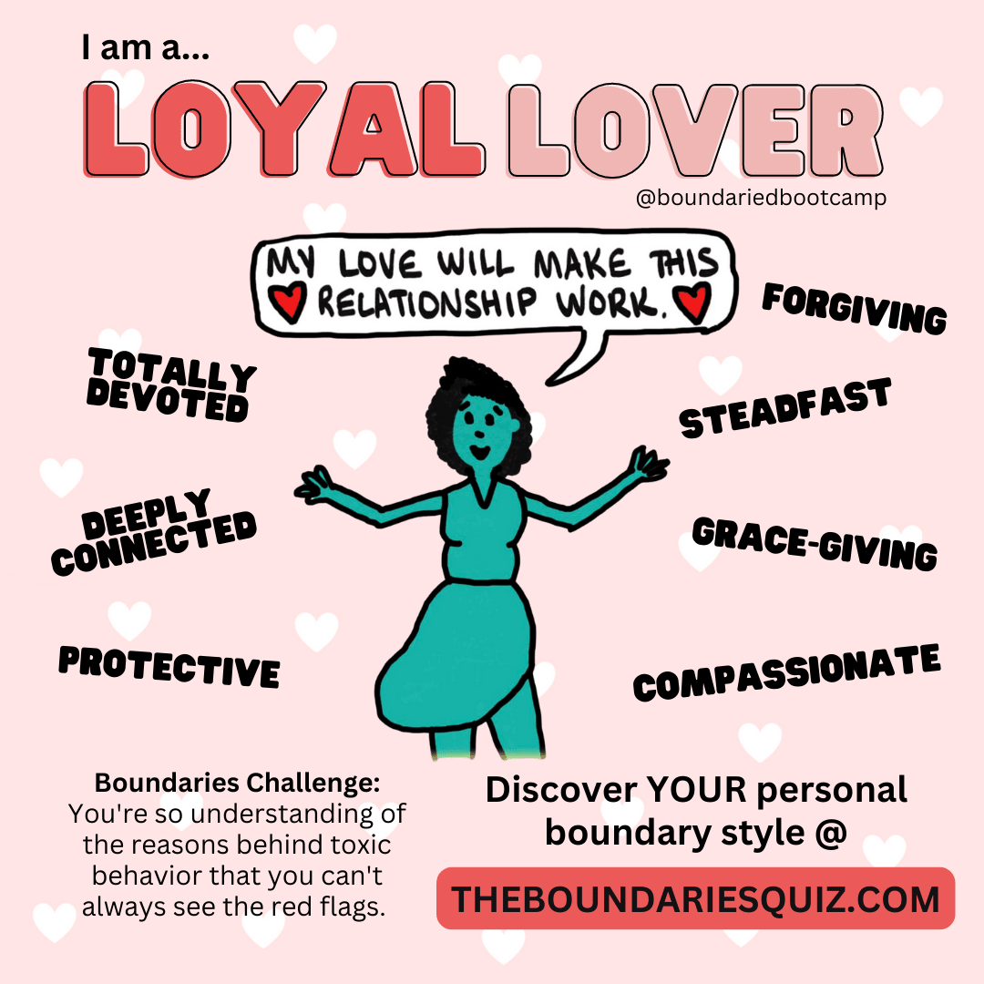 A woman stands frowning with her arms spread wide. She's saying, "Before I knew what boundaries were, I thought that being in love with someone meant I had to give them chance after chance after chance..." Molly Davis 2022 @BoundariedBootcamp FB: Wild Goose Counseling